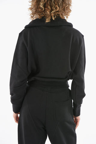 VICTORIA BECKHAM Cropped Jumper with Cowl Neck and Back Embroidered Logo