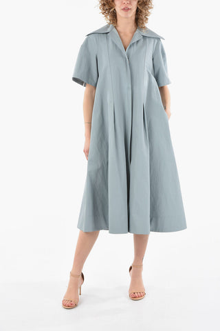 Coated Linen and Cotton Dress with Full Zip