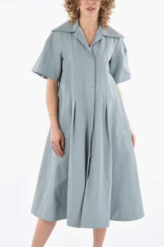 Coated Linen and Cotton Dress with Full Zip