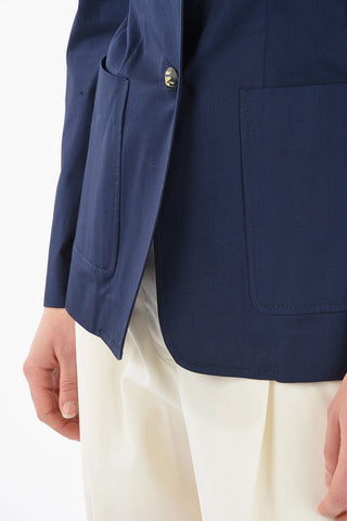 Cotton-poplin Unlined Single-breasted Blazer with Logoed Buttons