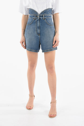 Shorts 3 Tasche in Denim a Vita Alta