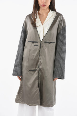 ARTISANAL Knitted Sleeve Satin Cardigan