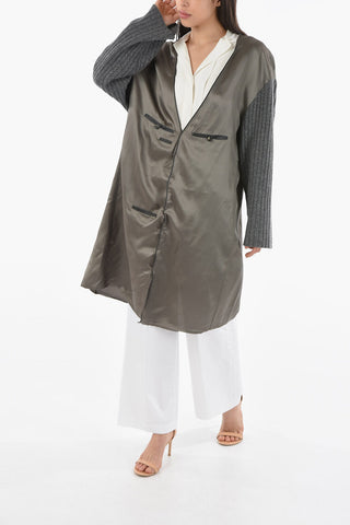 ARTISANAL Knitted Sleeve Satin Cardigan