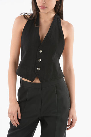 Denim MONIQUE Cropped Waistcoat with Open-back