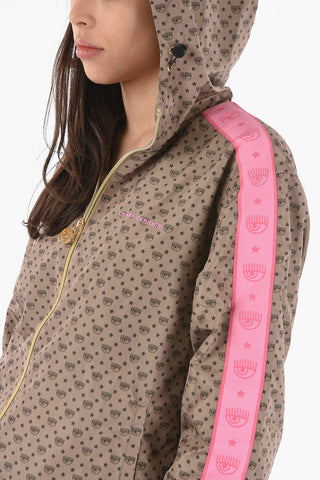 Hooded Windbreaker With Logoed Contrasting Bands