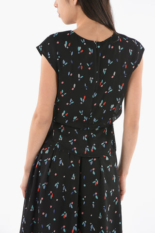 EMPORIO Top Smanicato con Scollo a V in Tessuto Effetto Crepe