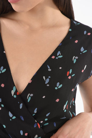 EMPORIO Top Smanicato con Scollo a V in Tessuto Effetto Crepe