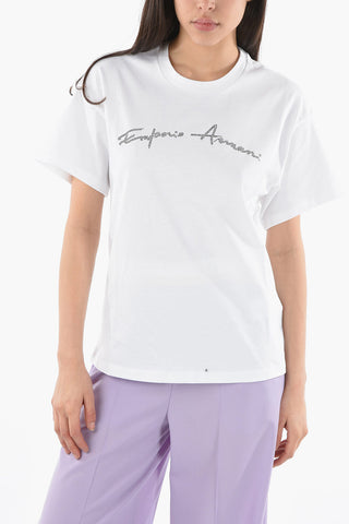EMPORIO Crew-neck T-shirt with Contrasting Glitter Logo
