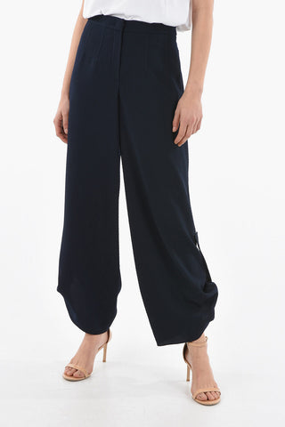 EMPORIO Textured-woven Wide-leg Pants with Ankle-straps Detailing