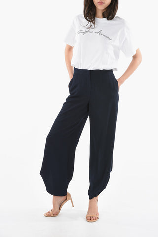 EMPORIO Textured-woven Wide-leg Pants with Ankle-straps Detailing