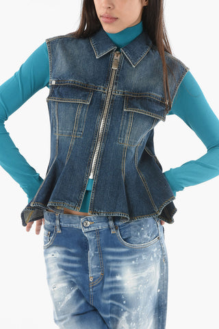 Denim Peplum Vest with Double Breast Pocket