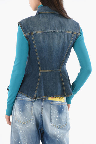 Denim Peplum Vest with Double Breast Pocket