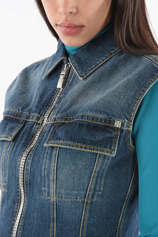 Denim Peplum Vest with Double Breast Pocket
