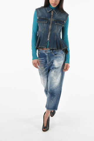 Denim Peplum Vest with Double Breast Pocket