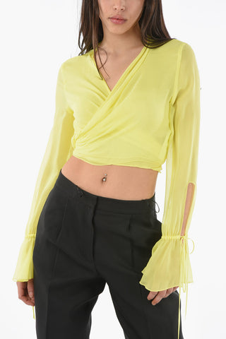 Crepe-silk Sheered Blouse with Self-tie Fastening