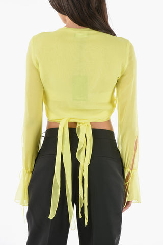 Crepe-silk Sheered Blouse with Self-tie Fastening