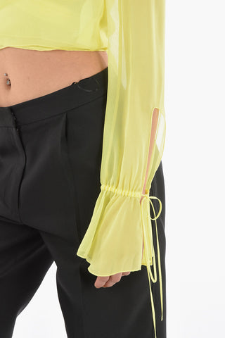 Crepe-silk Sheered Blouse with Self-tie Fastening