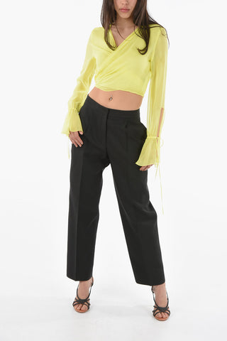 Crepe-silk Sheered Blouse with Self-tie Fastening