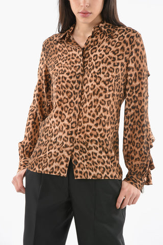 Leopard-printed Silk Shirt with Ruffle Detailing