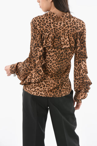 Leopard-printed Silk Shirt with Ruffle Detailing