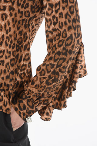 Leopard-printed Silk Shirt with Ruffle Detailing
