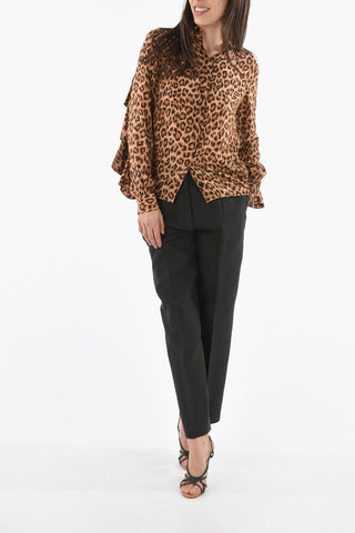 Leopard-printed Silk Shirt with Ruffle Detailing