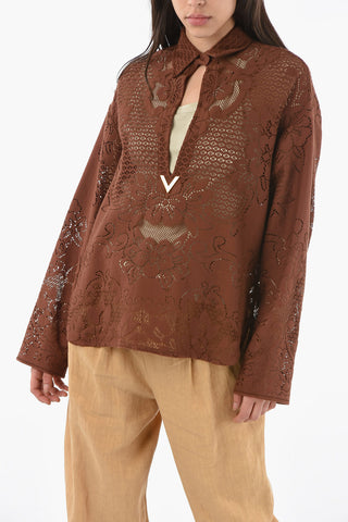 Blusa Effetto Macramè con Scollatura Keyhole