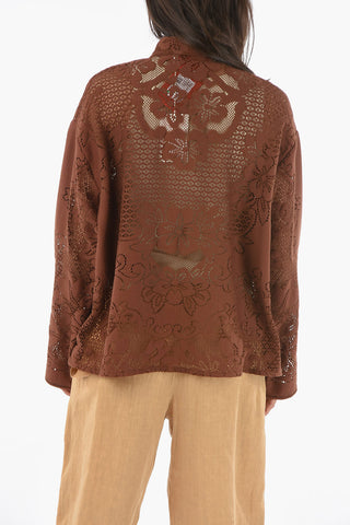 Blusa Effetto Macramè con Scollatura Keyhole