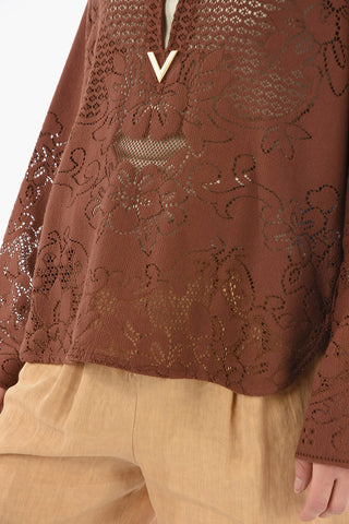 Blusa Effetto Macramè con Scollatura Keyhole