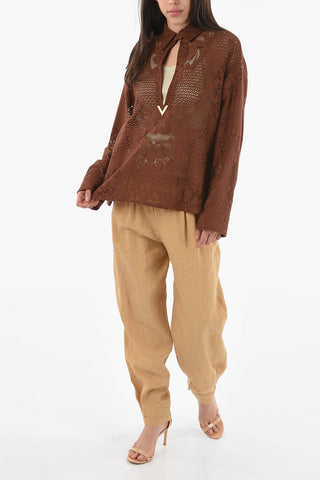 Blusa Effetto Macramè con Scollatura Keyhole