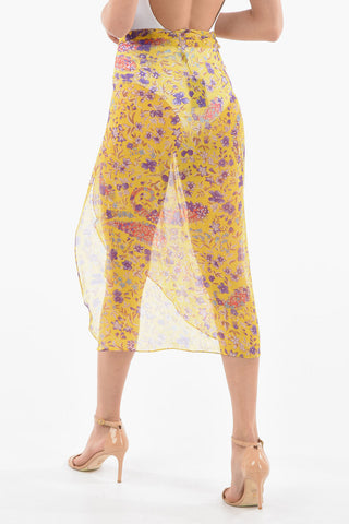 Silk-chiffon Pareo Skirt in Floral Motif