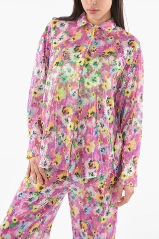 Asymmetric Shirt With Floral Print And Sequins