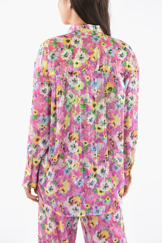 Asymmetric Shirt With Floral Print And Sequins