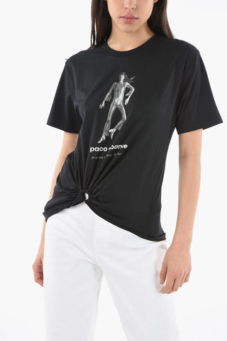 T-shirt Stampata con Dettaglio Rouches con Anello