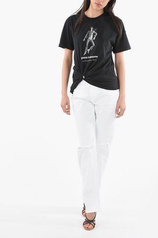 T-shirt Stampata con Dettaglio Rouches con Anello