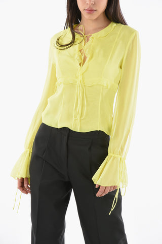 Silk-blend Sheered Blouse with Ruffle Detailing