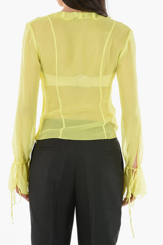 Silk-blend Sheered Blouse with Ruffle Detailing