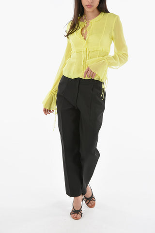 Silk-blend Sheered Blouse with Ruffle Detailing