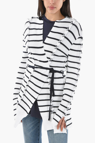 Cardigan in Cotone Effetto Reverse con Cintura