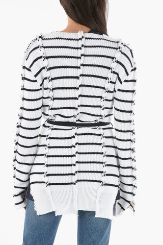 Cardigan in Cotone Effetto Reverse con Cintura
