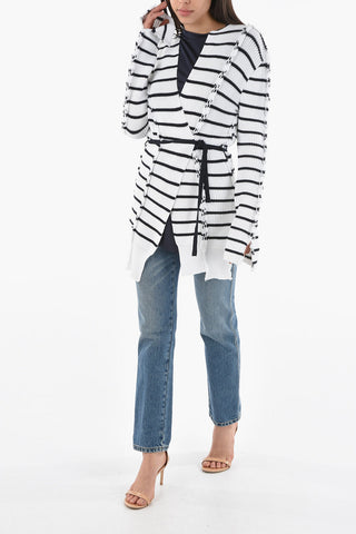 Cardigan in Cotone Effetto Reverse con Cintura