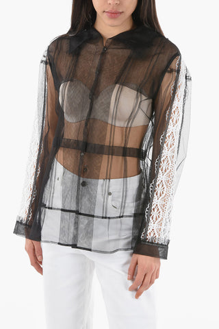 ARTISANAL Lace-trimmed Sleeve Mesh Shirt