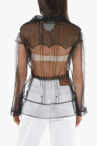 ARTISANAL Lace-trimmed Sleeve Mesh Shirt