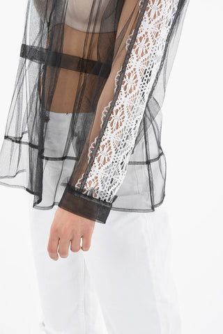 ARTISANAL Lace-trimmed Sleeve Mesh Shirt