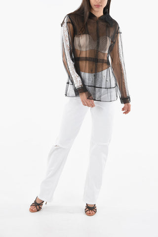 ARTISANAL Lace-trimmed Sleeve Mesh Shirt