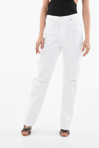 Jeans a Gamba diritta con Dettagli Distress al Ginocchio 20cm
