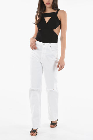 Jeans a Gamba diritta con Dettagli Distress al Ginocchio 20cm