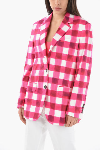 Half Lined Single Breasted Checkered Blazer