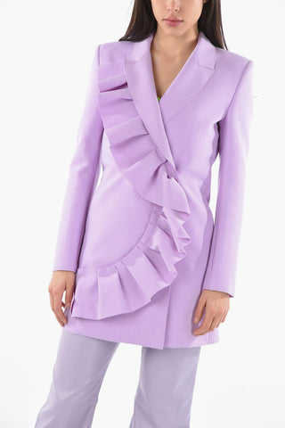 Half Lined Double Breasted Blazer With Ruffled