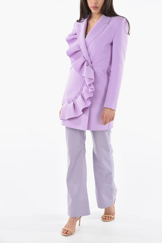 Half Lined Double Breasted Blazer With Ruffled